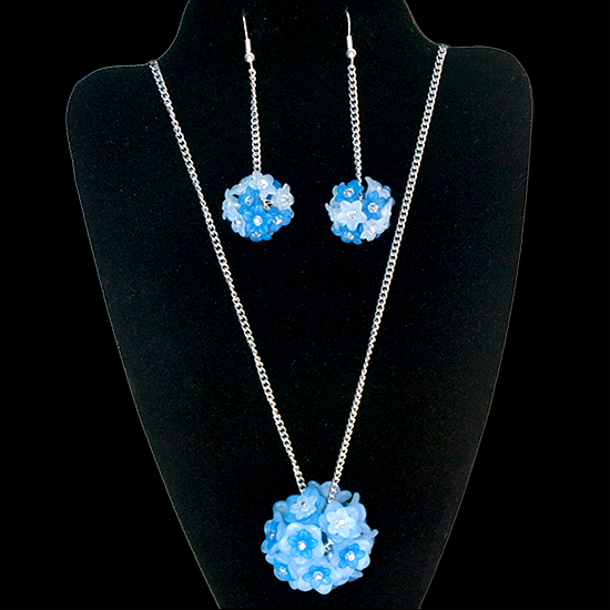 Hydrangea Necklace & Earrings Set - Blue
